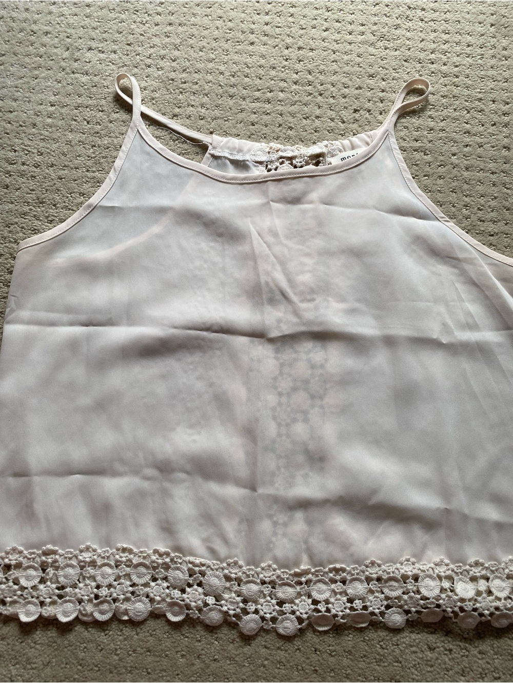 Cream Lace-Trim Sheer Camisole